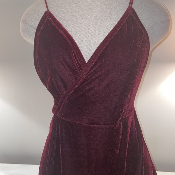 Velvet maxi dress with high slit, dark burgundy size XS - Picture 3 of 7